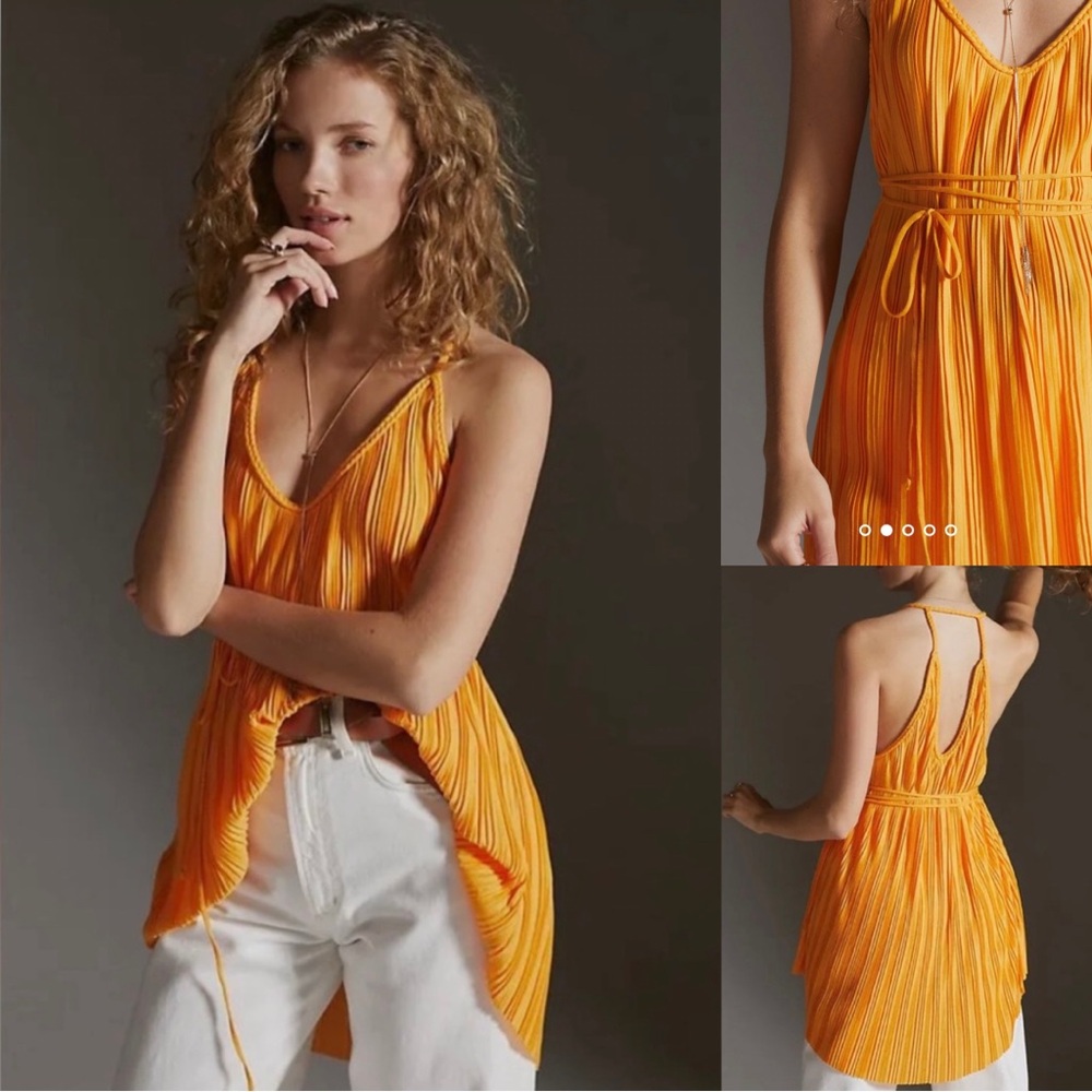 Anthropologie Braided Goddess Halter Top Orange Strappy Oversized Flowy Tank Top